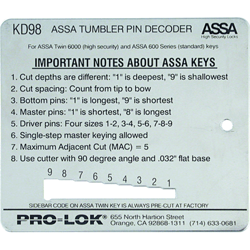 PRO-LOK Tools ASSA Key Decoder
