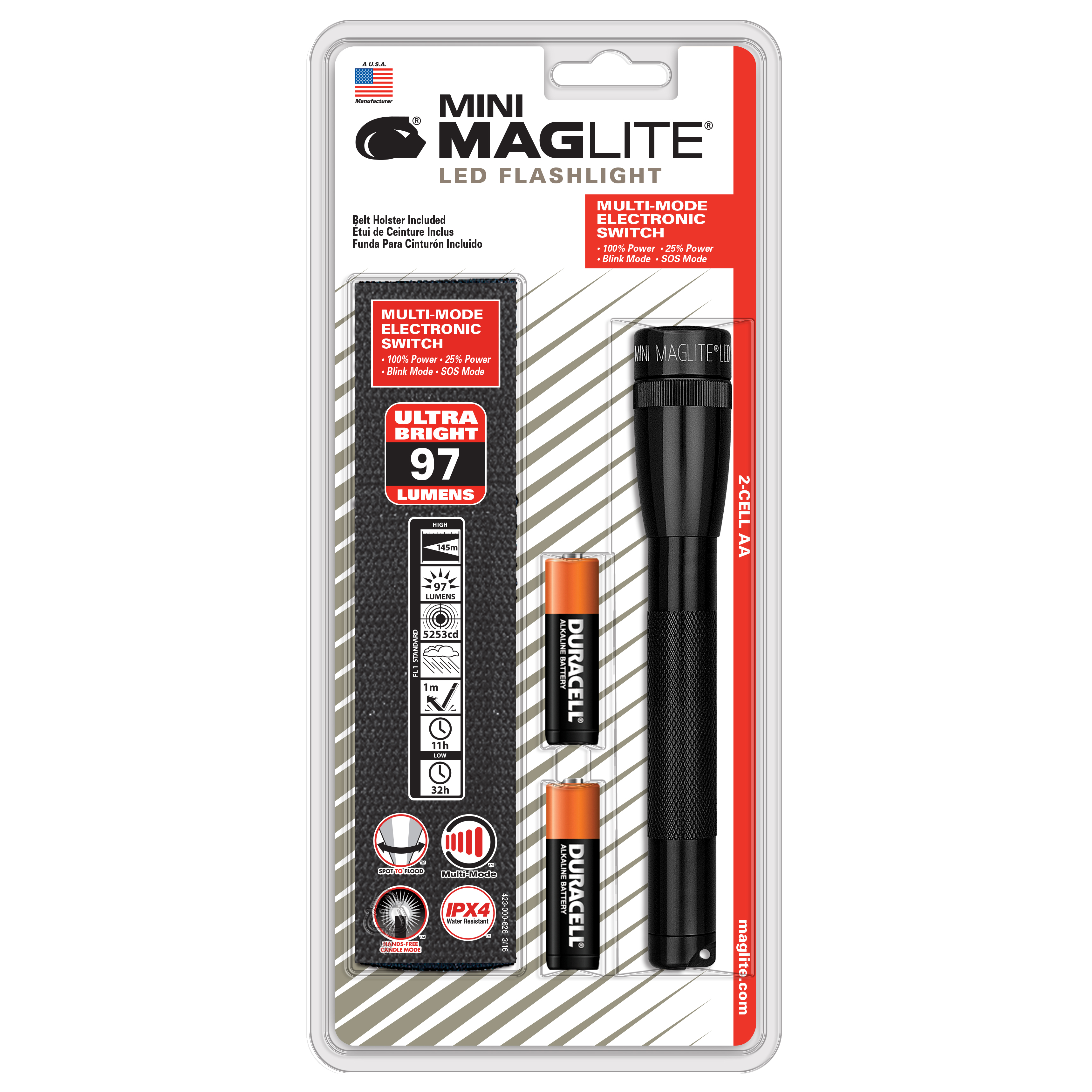 Maglite SP22 Mini Maglite 2 AA-Cell LED Flashlight w/ Holster