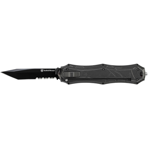 Smith & Wesson OTF Assist, Finger Actuator, Black 40% Serrated Tanto Blade AUS-8 Steel. No Ship CA, NY, MA