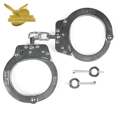 Hiatt Nickel Chain Handcuffs with Double Key Hole