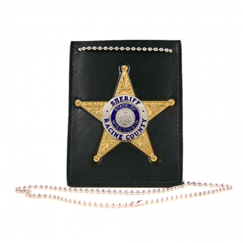 Boston Leather Neck Chain Id Holder With Recessed Badge