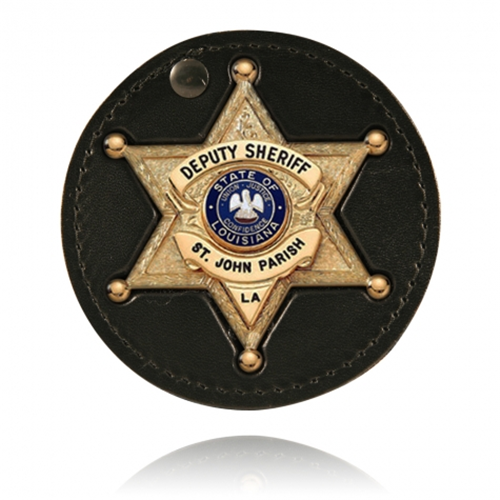Boston Leather 3.75 Circle Recessed Badge Holder with Clip