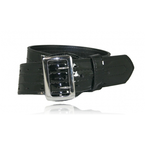 Sam Browne Belt, Four-Row Stitched, 2 1/4 Wide - Hardware: Nickel 64 / Black / Hi Gloss