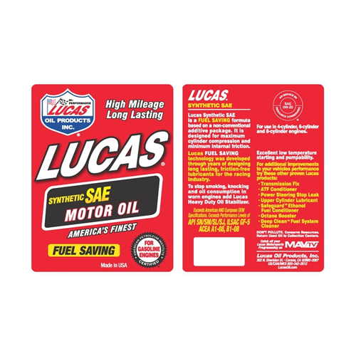 Lucas Oil Synthetic SAE High Mileage Motor Oil