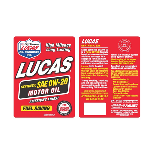 Lucas Oil Synthetic SAE High Mileage Motor Oil