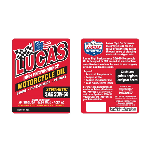Lucas Oil Synthetic SAE High Performance Motorcycle Oil