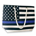 Thin Blue Line Canvas Tote Bag, Thin Blue Line American Flag