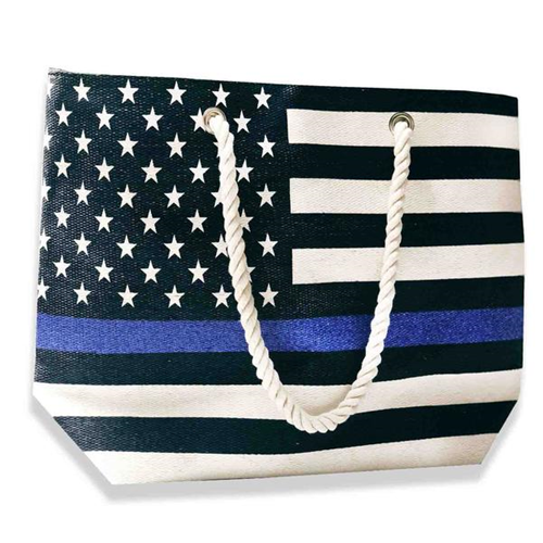 Thin Blue Line Canvas Tote Bag, Thin Blue Line American Flag