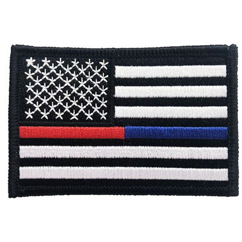 Thin Blue Line Dual Line Blue/Red Patch, 2 x 3 Inches, Sew On, Black Border