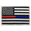 Thin Blue Line Dual Blue/Red Line American Flag Patch, 2 x 3 Inches, Sew On, White Border
