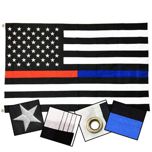 Thin Blue Line DuraSleek - Dual Line Red/Blue Flag, Sewn & Embroidered, 4 X 6 ft