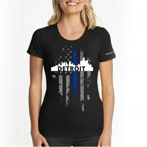 Thin Blue Line Women's T-Shirt, Detroit Large, Thin Blue Line
