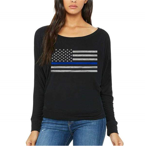 Thin Blue Line Women's Off Shoulder - Classic, Thin Blue Line