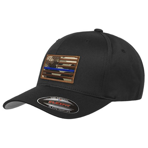 Thin Blue Line FlexFit Hat - Camo Thin Blue Line American Flag