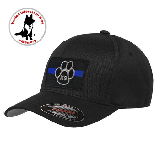 Thin Blue Line Flexfit Hat, K9, Black, Velcro Removable Patch