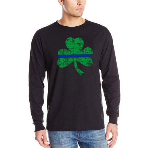 Thin Blue Line Men's Long Sleeve - Shamrock Thin Blue Line
