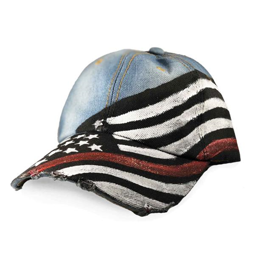 Thin Blue Line Women's Hand Painted Hat - Thin Red Line Flag