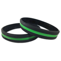 Thin Blue Line Thin Green Line Silicone Bracelet, 7 Inch