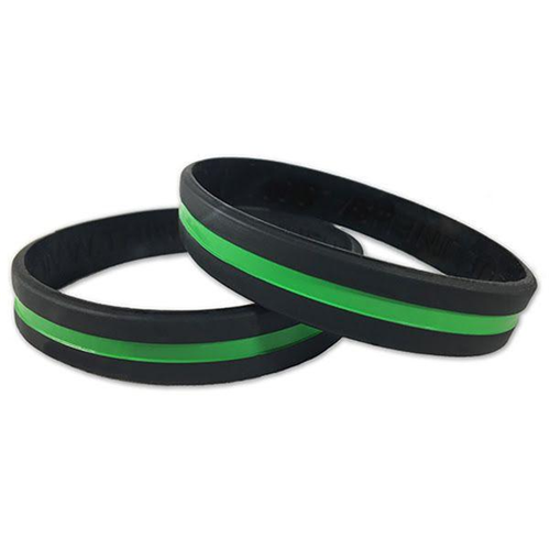 Thin Blue Line Thin Green Line Silicone Bracelet, 7 Inch