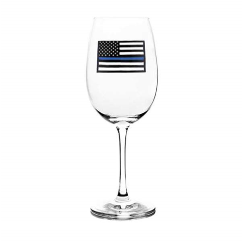 Thin Blue Line Wine Glass - Thin Blue Line Flag, 12 oz
