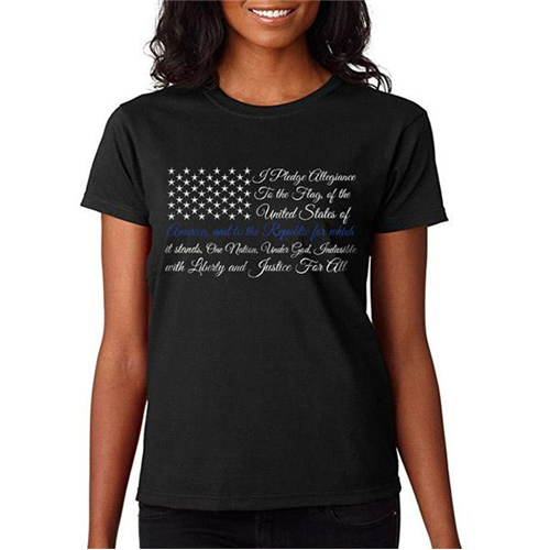 Thin Blue Line Women's T-Shirt - Pledge of Allegiance Thin Blue Line Flag