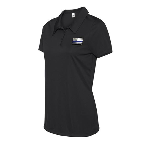 Thin Blue Line Women's Polyester Polo - Thin Blue Line Embroidered Flag